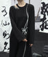 Line Art Embroidery Long Dress